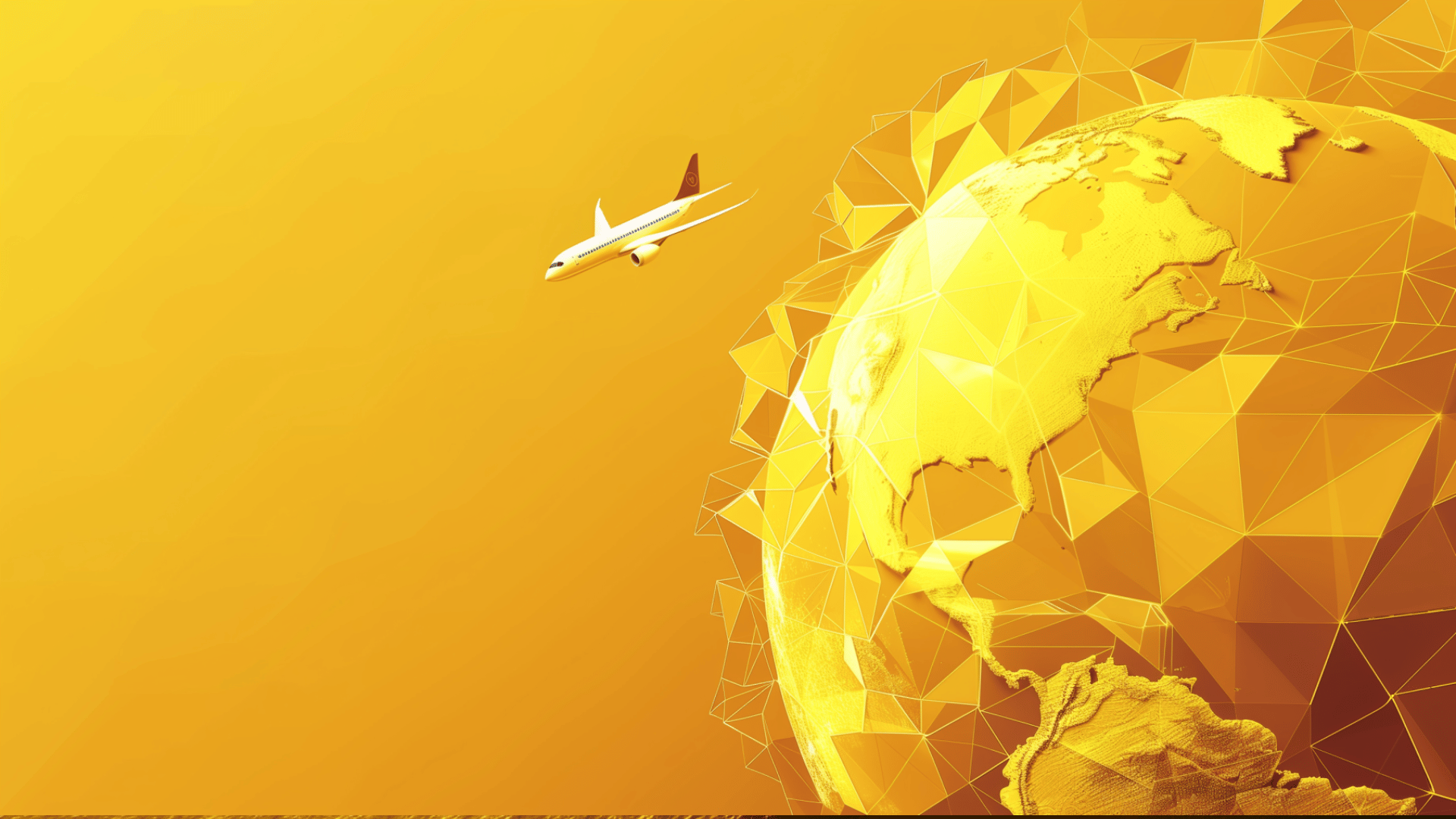 Yellow geometric globe with a yellow plane