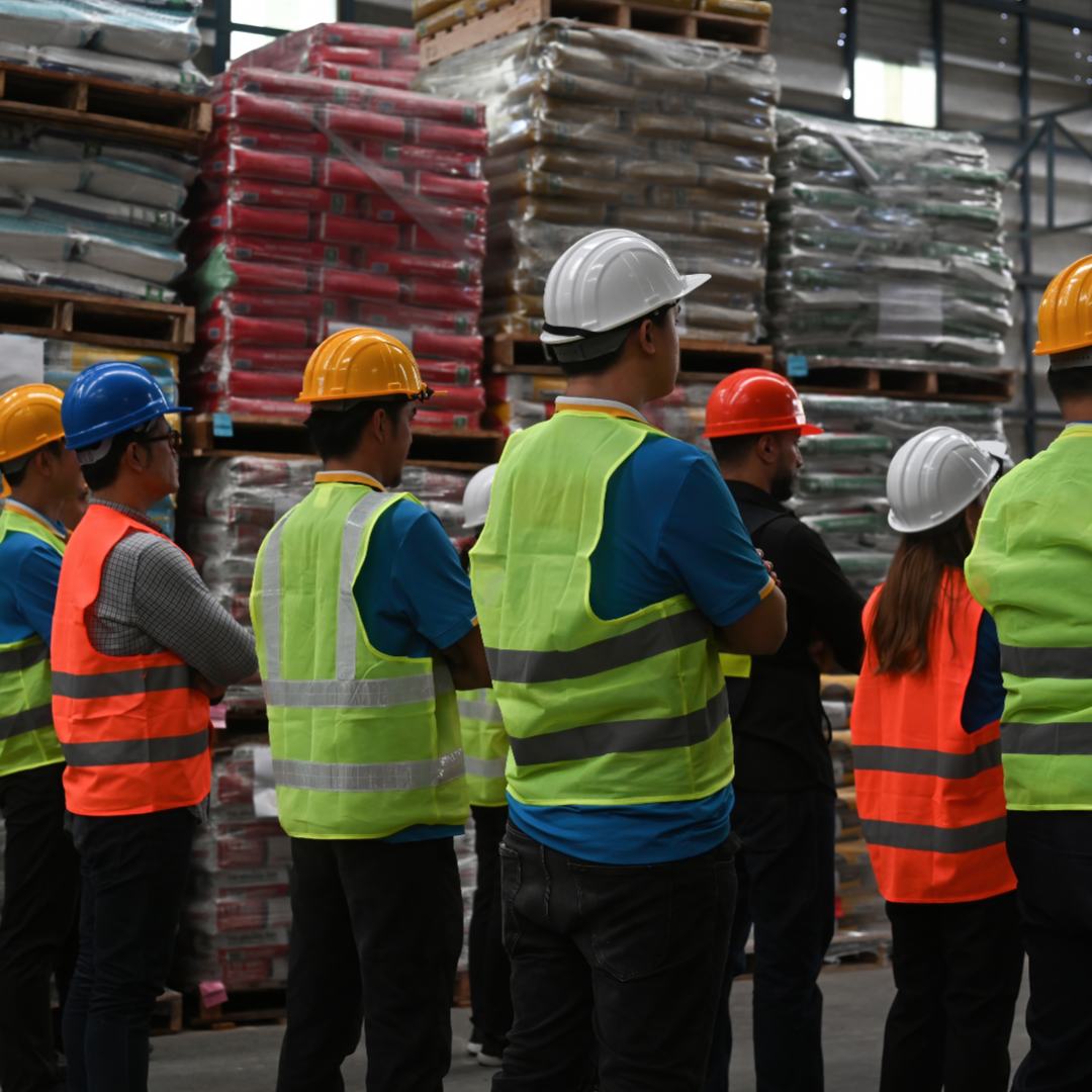 Staff at shipping port warehouse