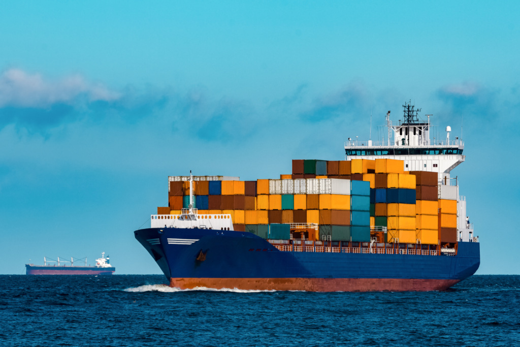 Cargo ship sailing through sea